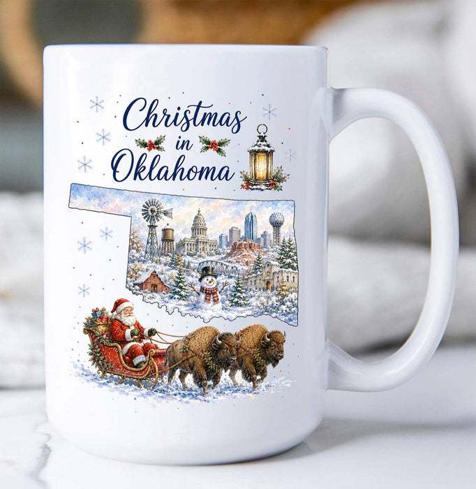 Christmas in Oklahoma State Map Coffee Mug
