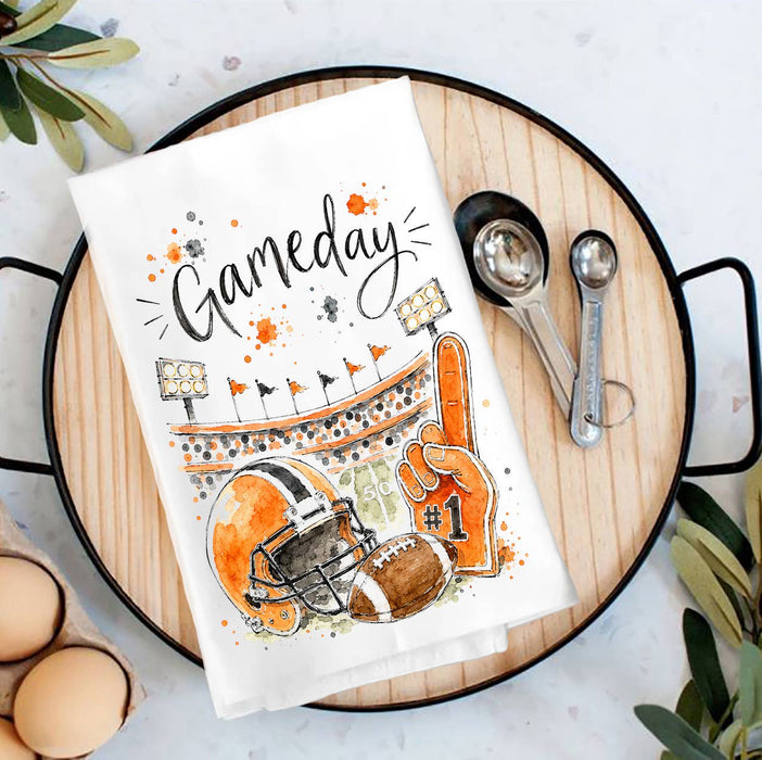 Gameday Football Orange & Black Tea Towel
