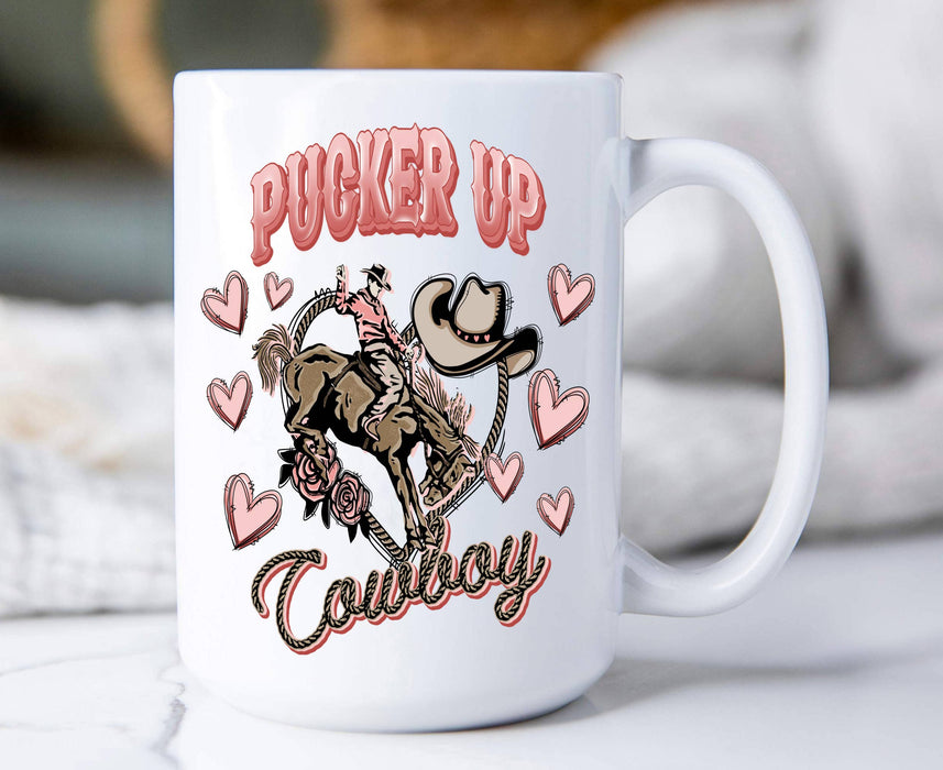 Valentine Pucker Up Cowboy Western 15 oz Coffee Mug