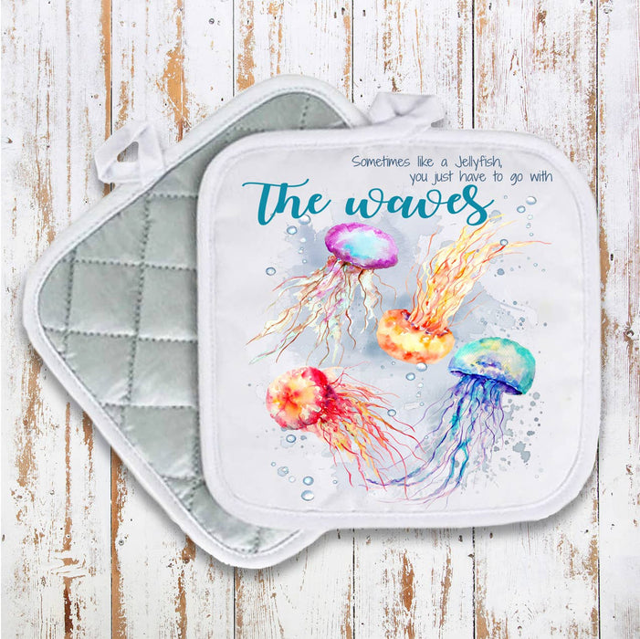 Jellyfish Go with the Waves Ocean Pot Holder Oven Mitt