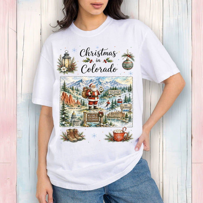 Christmas in Colorado State Map T-Shirt