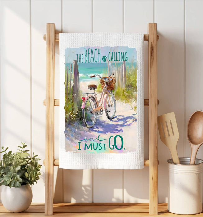 The Beach is Calling Bicycle Waffle Weave Towel