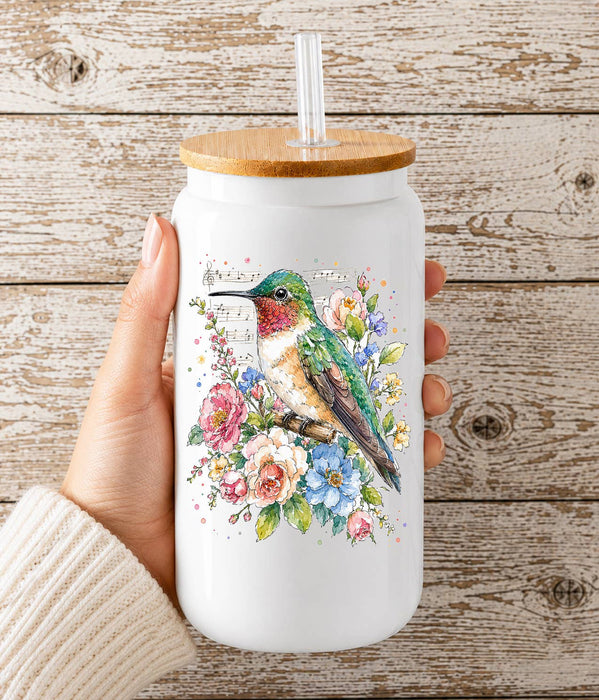Spring Flowers Hummingbirds Musical Glass Cup