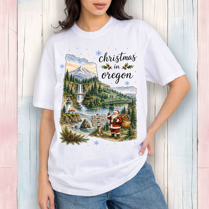 Christmas in Oregon State Map T-Shirt