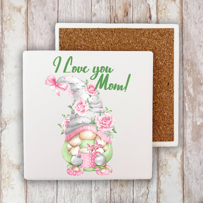 Mothers Day Gnome I Love Mom Cotton Stone Coaster