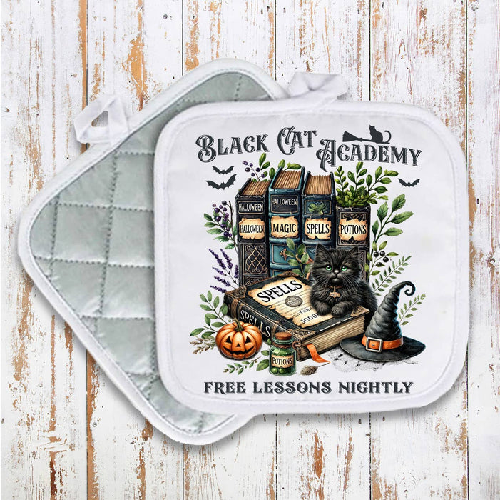 Black Cat Academy Books Pot Holder