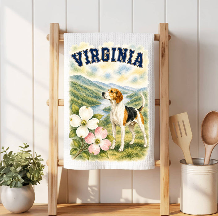Virginia State Bird and Animal Waffle Weave Towel