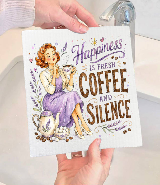 Housewives Happiness is Coffee and Silence Swedish Dishcloth