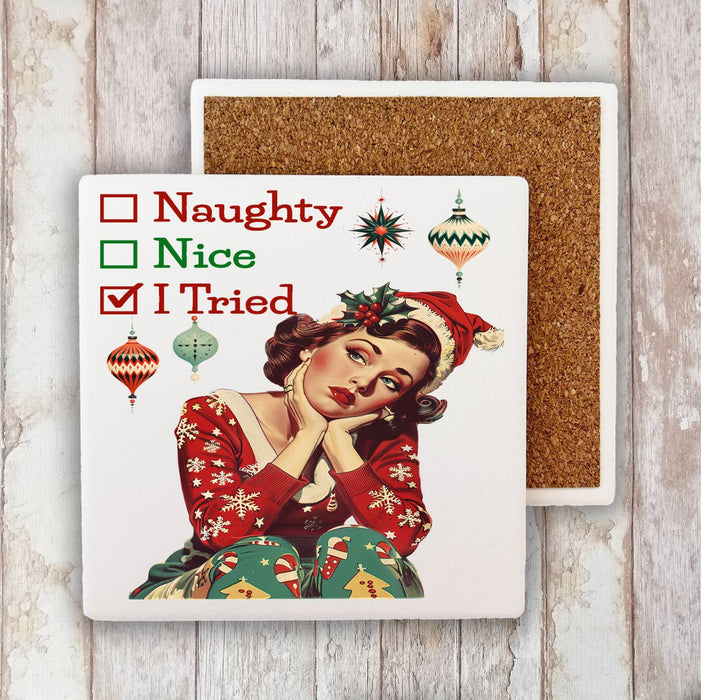 Merry Christmas Deer Red Cardinals Stone Coaster