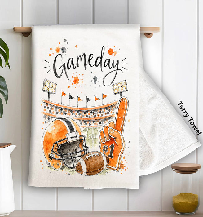 Gameday Football Orange & Black Kitchen Terry Towel