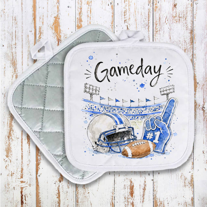 Gameday Football Silver & Royal Blue Pot Holder