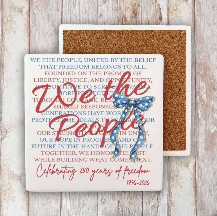 Patriotic We the People Bow 250 America Stone Coaster
