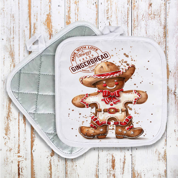 Cowboy Gingerbread Man Christmas Pot Holder Oven Mitt