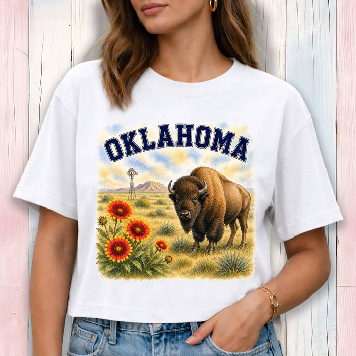 Oklahoma State Bird and Animal Cropped T-Shirt