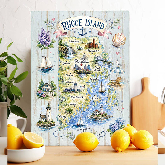 Rhode Island State Map Landmark Glass Cutting Board