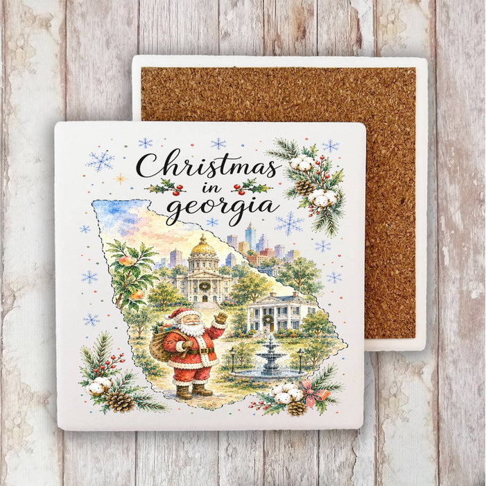 Christmas in Georgia State Map Stone Coaster