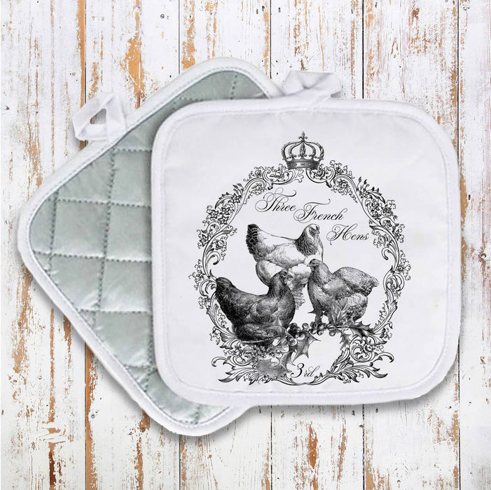 Three French Hens Christmas, Pot Holder Oven Mitts