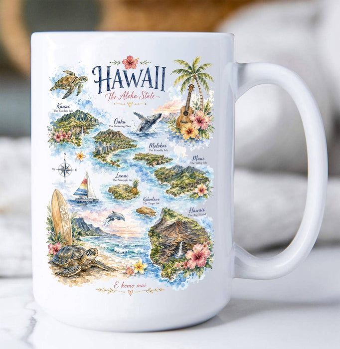Hawaii State Map Landmark Coffee Mug
