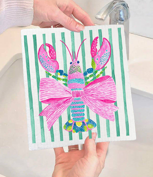 Coastal Colorful Lobster Bow Swedish Dishcloth