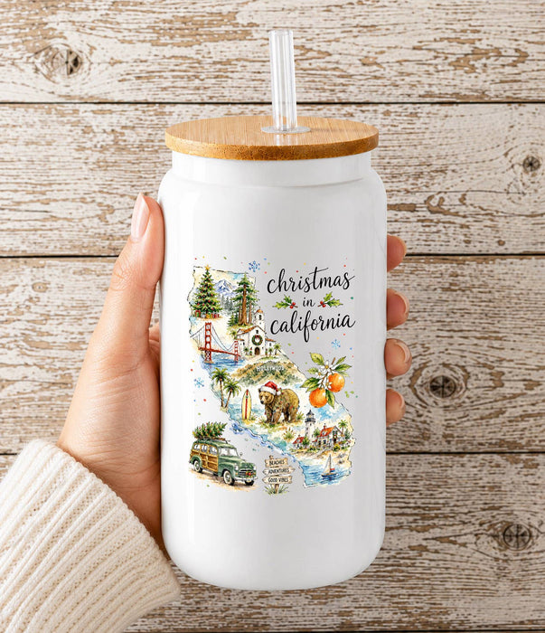 Christmas in California State Map Glass Cup