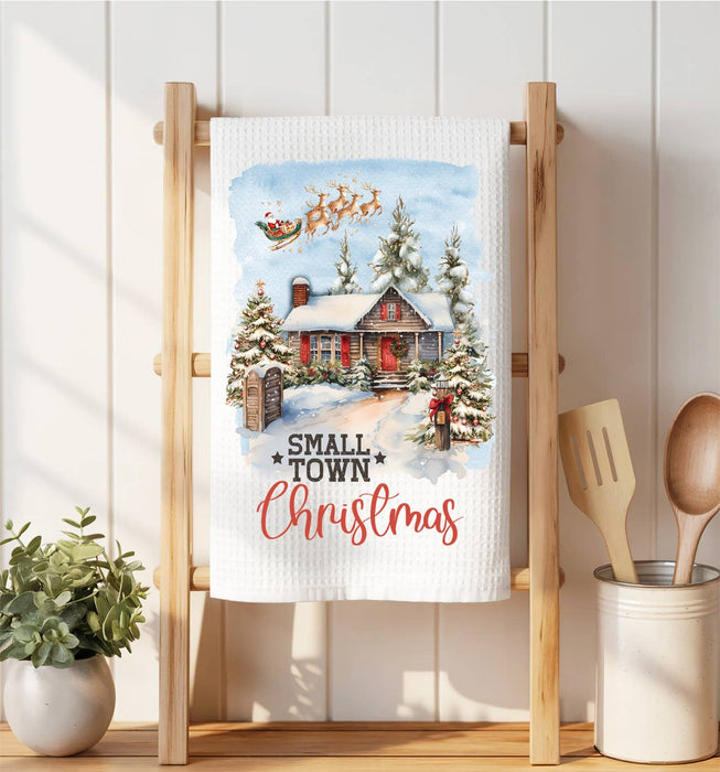Small Town Christmas Santa Waffle Weave Towel
