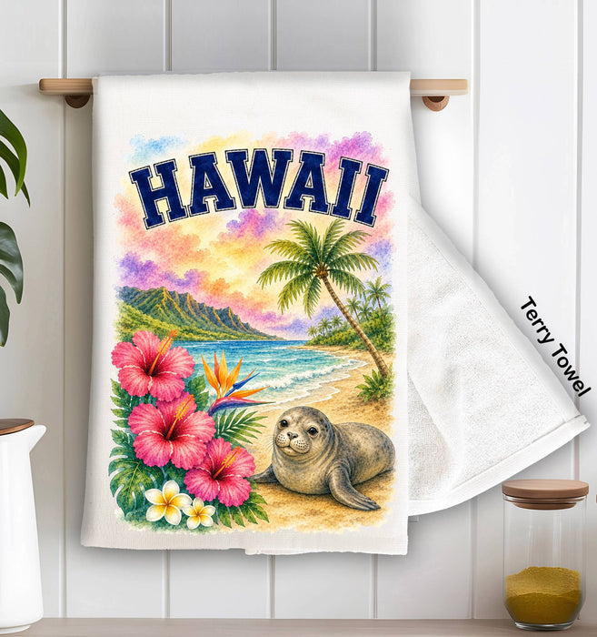 Hawaii State Bird and Animal Kitchen Terry Towel