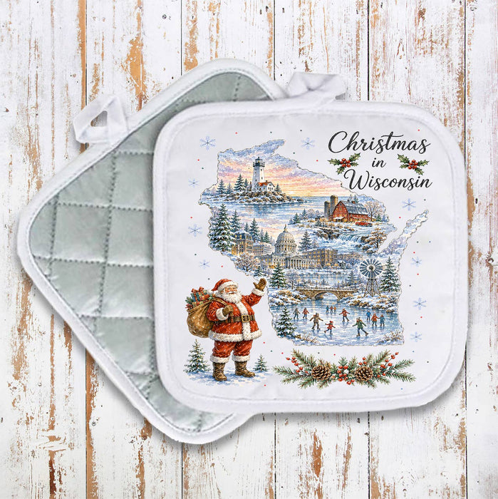 Christmas in Wisconsin State Map Pot Holder