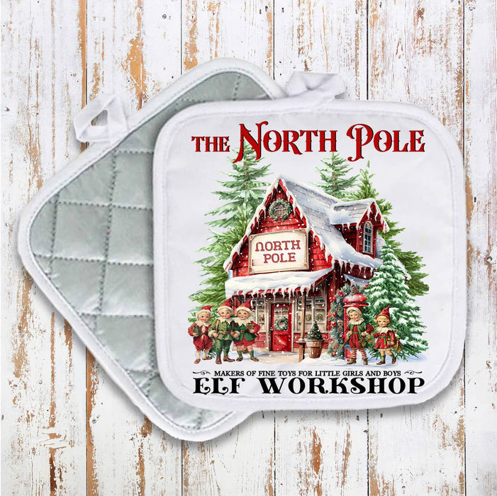 Christmas Vintage North Pole Elfs Pot Holder Oven Mitt