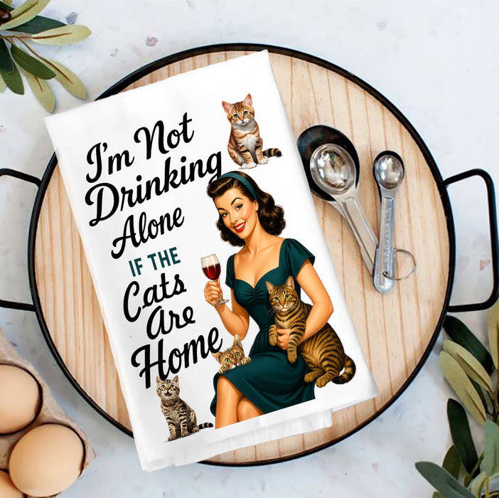 Retro Funny Drinking with Cats Tea Towel