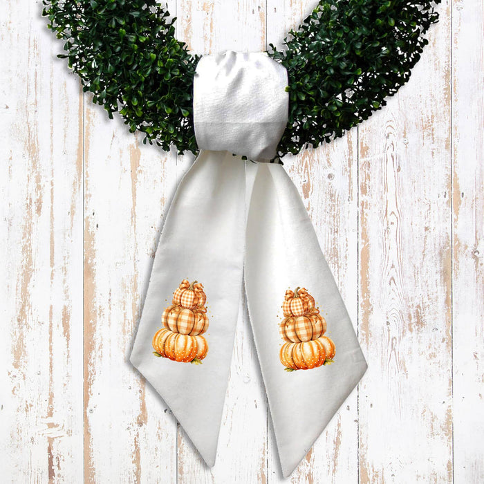 Fall Autumn Orange Checkered Pumpkins Wreath Sash