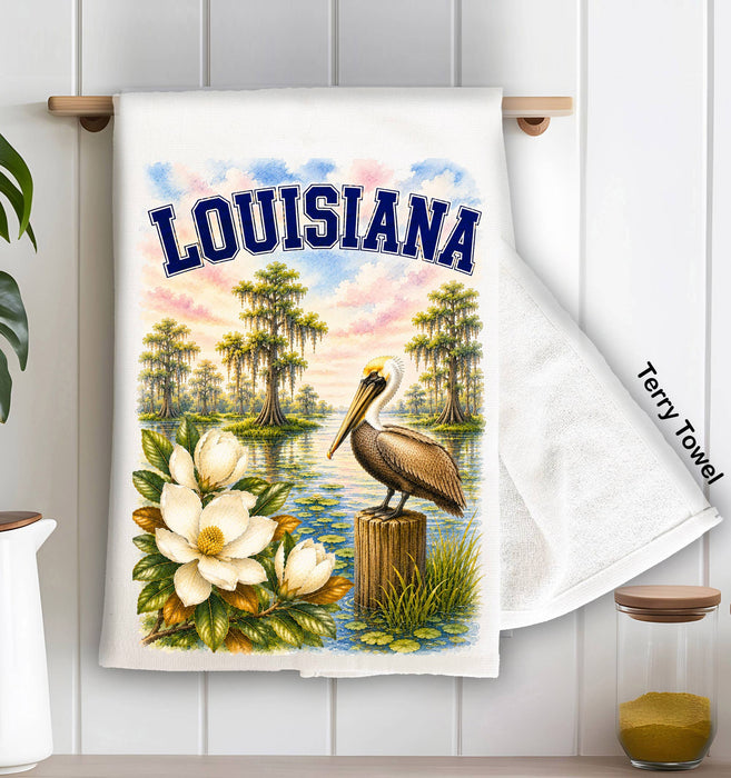 Louisiana State Bird and Animal Kitchen Terry Towel