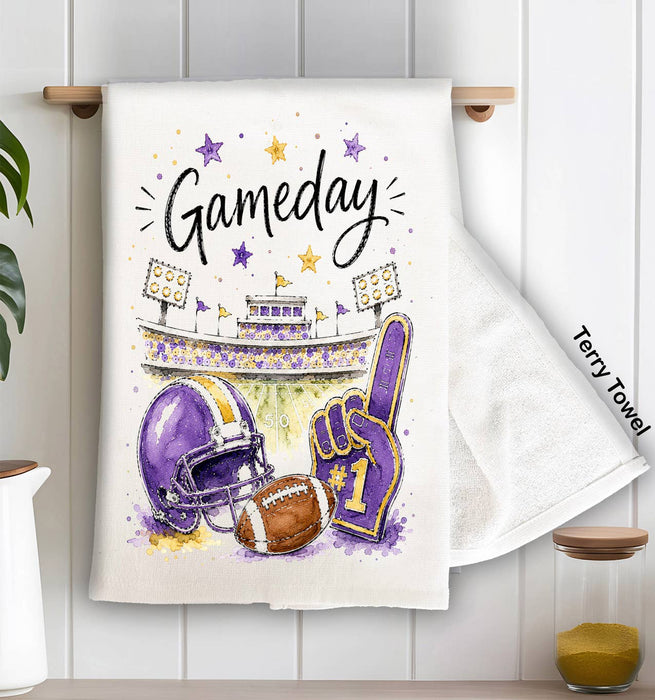 Gameday Football Purple & Gold Kitchen Terry Towel