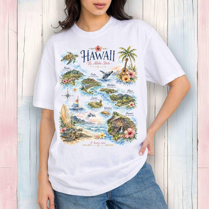 Hawaii State Map Landmark T-Shirt