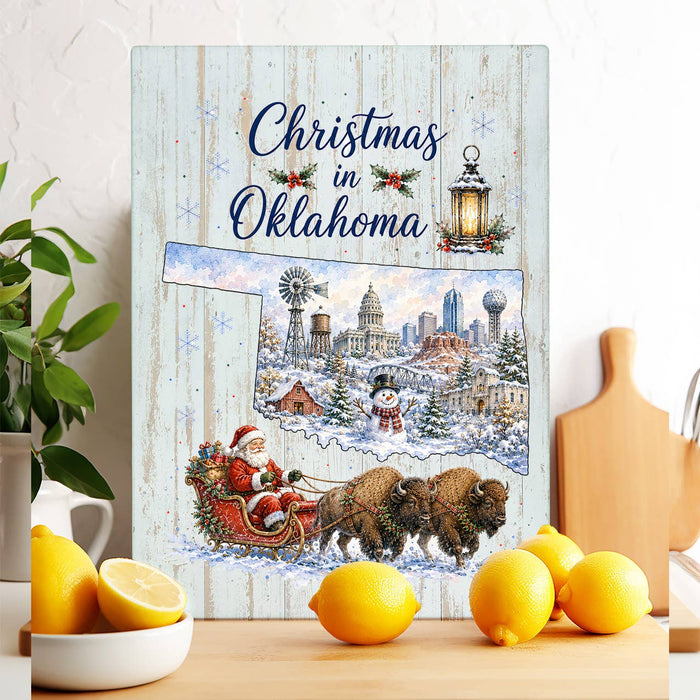 Christmas in Oklahoma State Map Glass Cutting Board