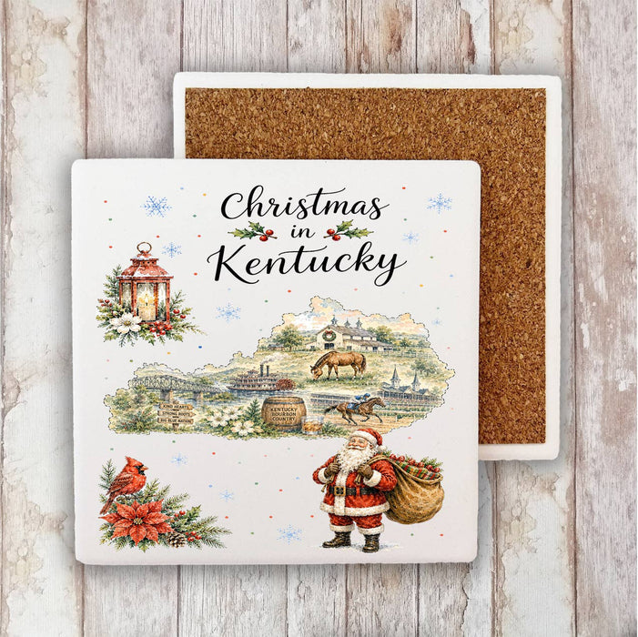 Christmas in Kentucky State Map Stone Coaster