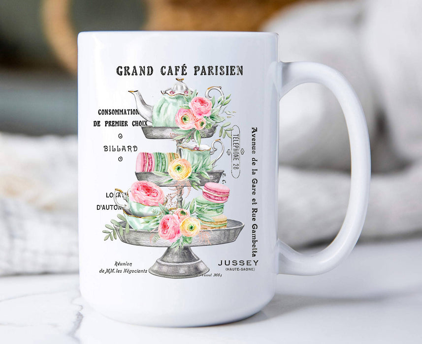 Vintage French Parisiean Tea Macarons Coffee Mugs