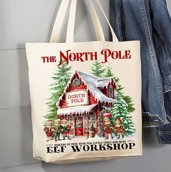 Christmas Vintage North Pole Elfs Canvas Tote Bag