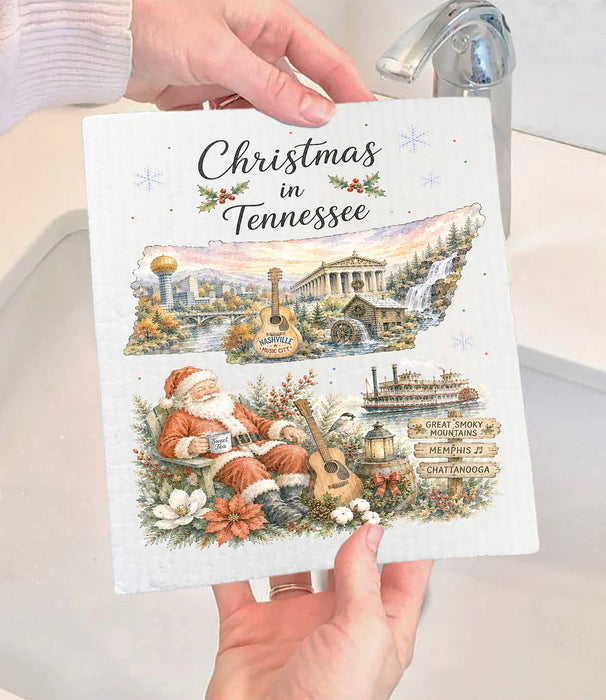 Christmas in Tennessee State Map Swedish Dishcloth
