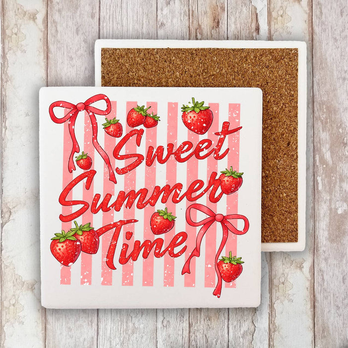 Sweet Summer Time Strawberries Stone Coaster