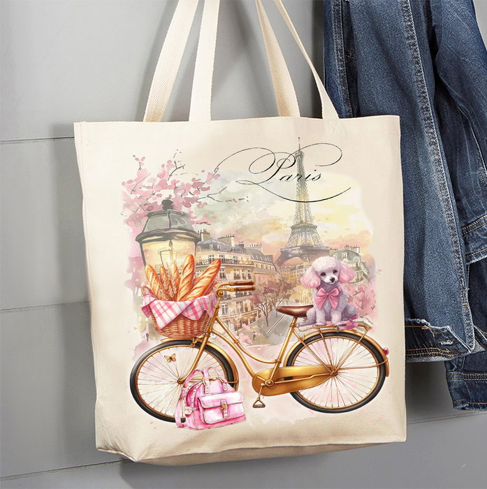 French Paris Bicycle Dog Baguettes Canvas Tote Bag