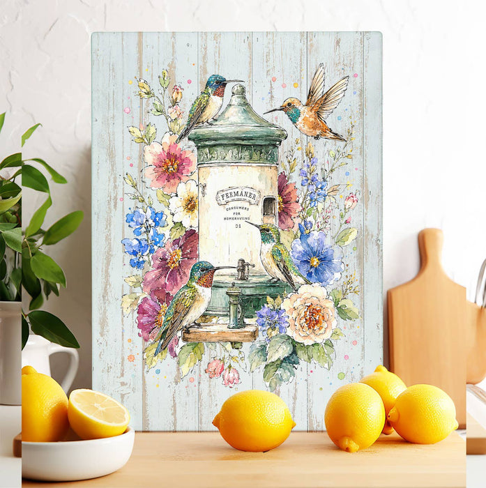 Spring Hummingbirds Flowers Feeder Glass Cutting Board