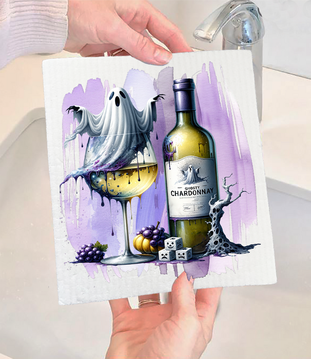 Halloween Gostly Chardonnay Swedish Dishcloth