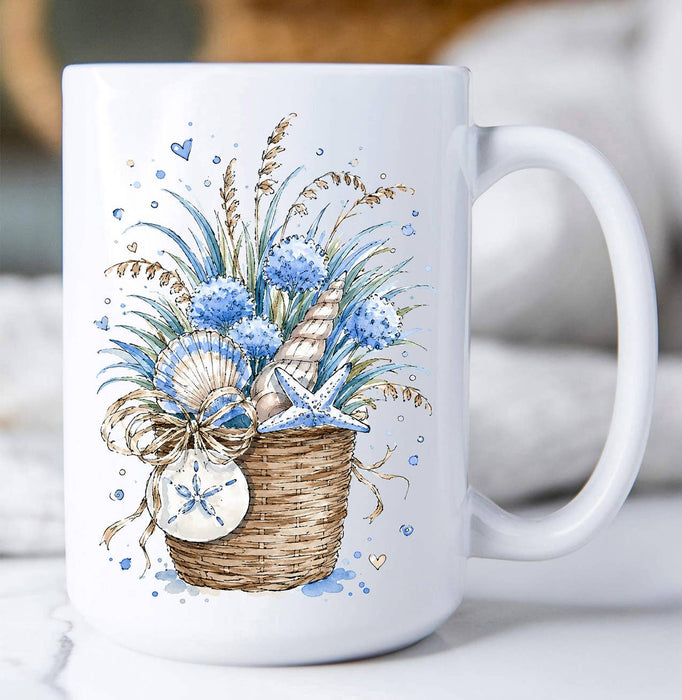 Coastal Blue Baskets of Shells Bouquet Coffee Mug