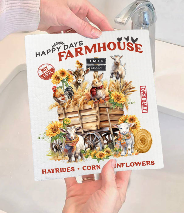 Autumn Fall Goats Farmhouse Swedish Dishcloth