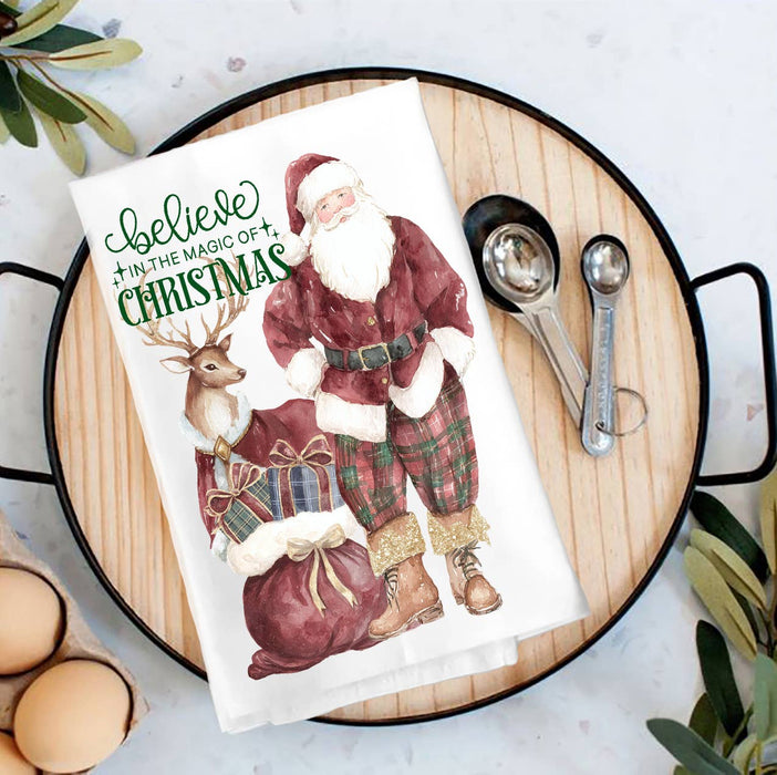Christmas Santa Burgundy Velvet Tea Towel