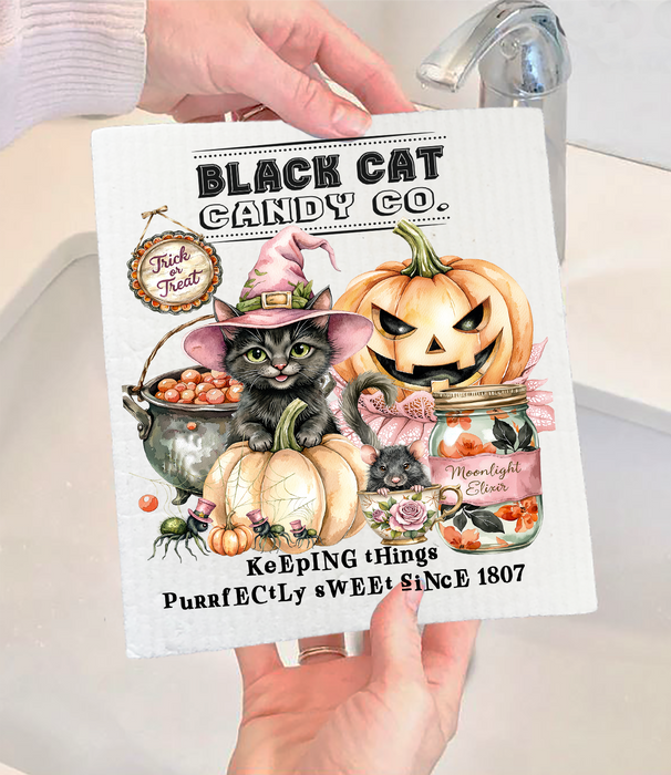 Halloween Black Cat Candy Company Swedish Dishcloth