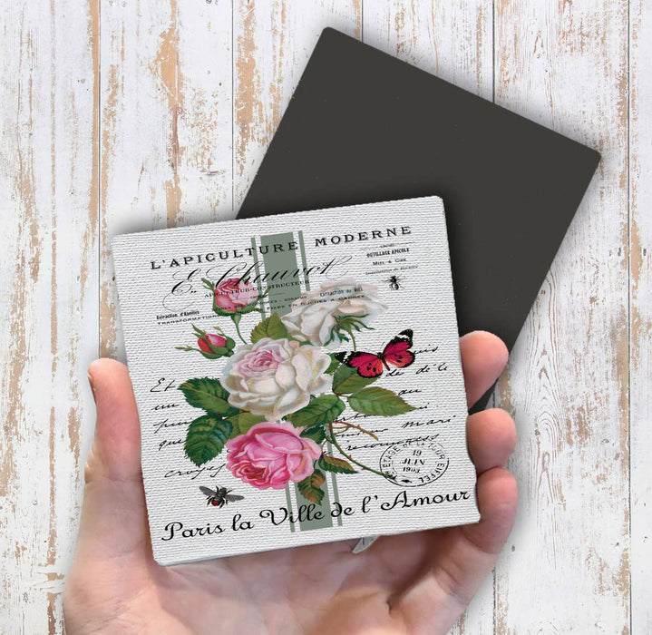 Vintage French Roses Butterfly Magnet Fridge