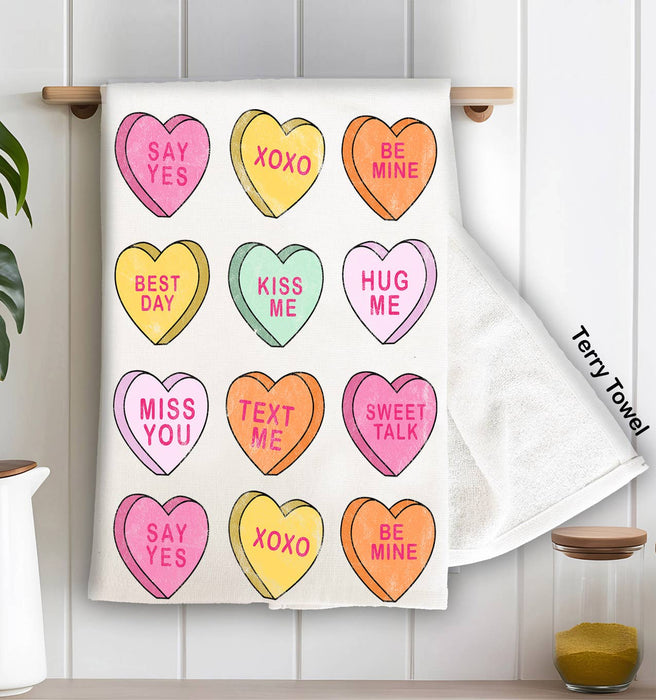 Candy Hearts Messages Valentine Terry Towel