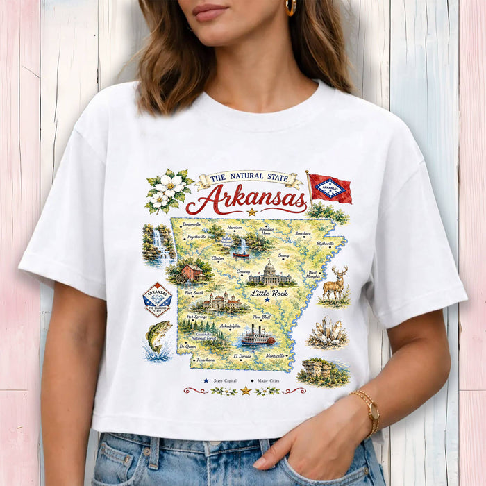 Arkansas State Map Landmark Cropped T-Shirt