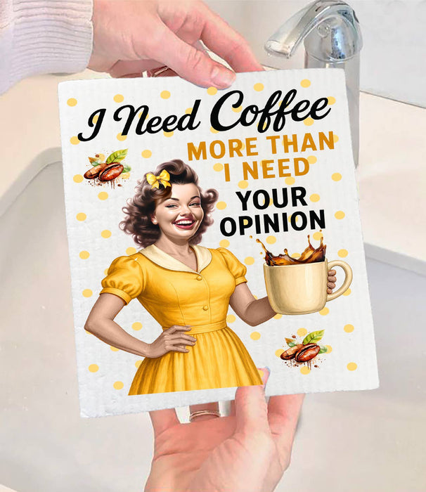 Retro Funny Need Coffee Not Opinion Swedish Dishcloth